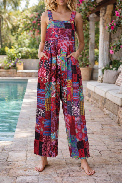 Mono con tirantes Isabella Sol con estampado floral patchwork