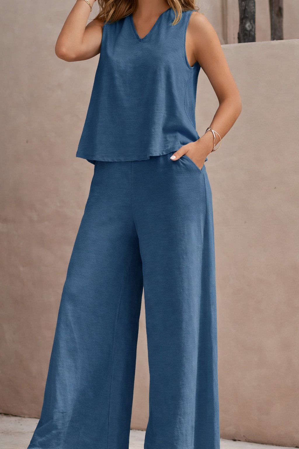 Conjunto de pantalón ancho Isabella Sol de verano elegante