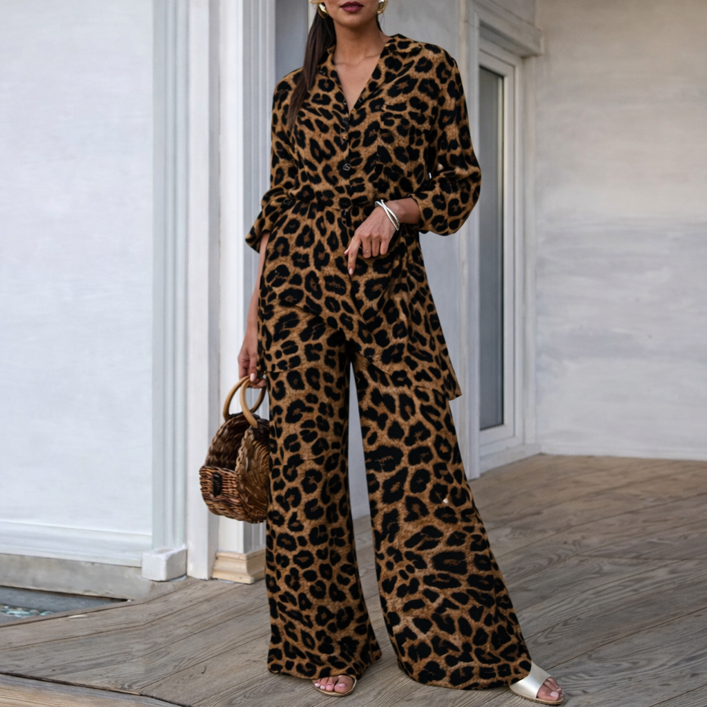 Conjunto holgado con estampado de leopardo de Isabella Sol