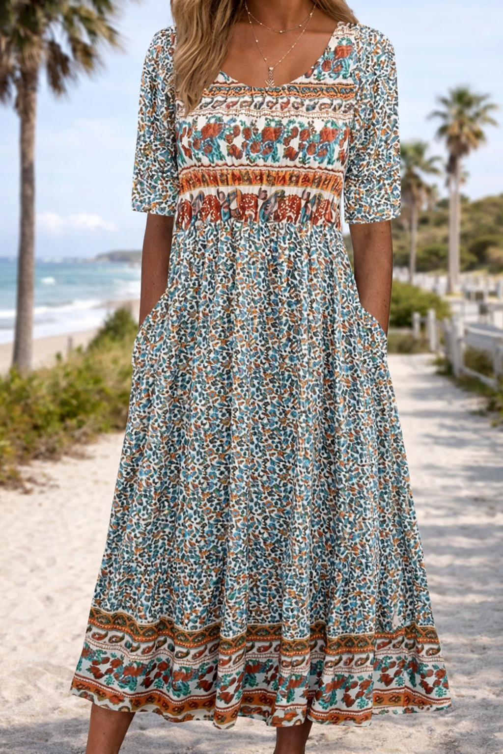 Vestido midi de verano de Isabella Sol con estampado floral bohemio