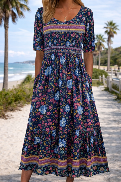 Vestido midi de verano de Isabella Sol con estampado floral bohemio