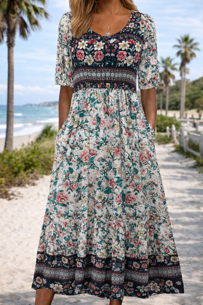 Vestido midi de verano de Isabella Sol con estampado floral bohemio