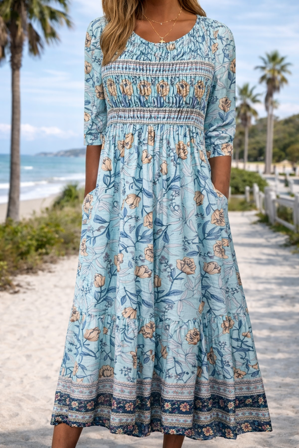 Vestido midi de verano de Isabella Sol con estampado floral bohemio