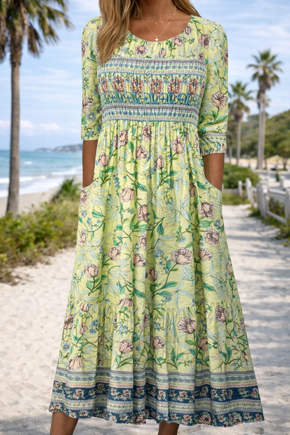 Vestido midi de verano de Isabella Sol con estampado floral bohemio