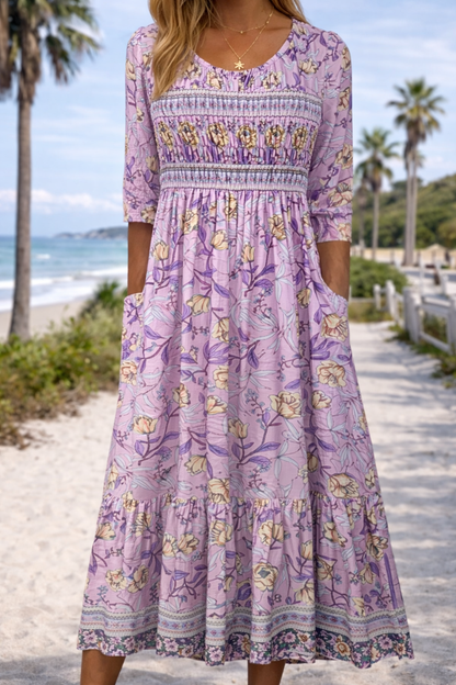 Vestido midi de verano de Isabella Sol con estampado floral bohemio
