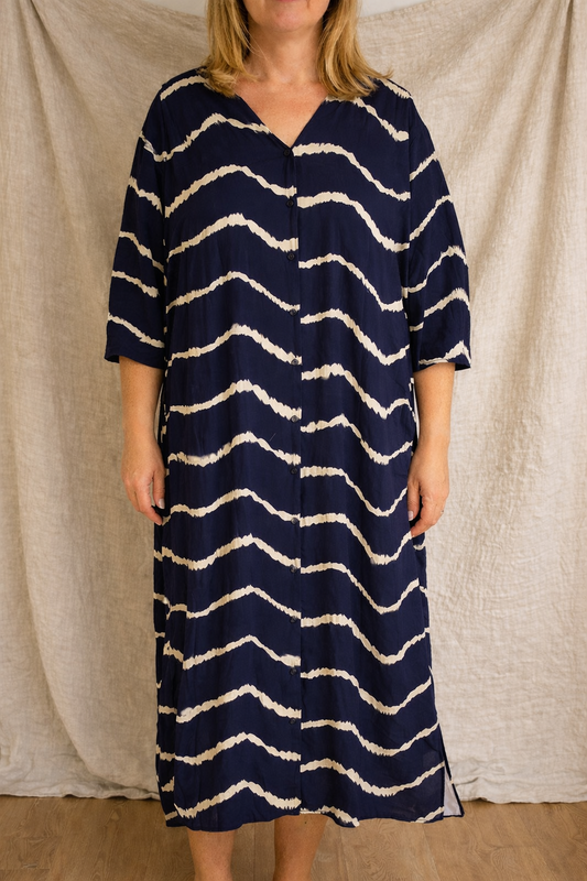Vestido cárdigan de verano azul marino retro de Isabella Sol