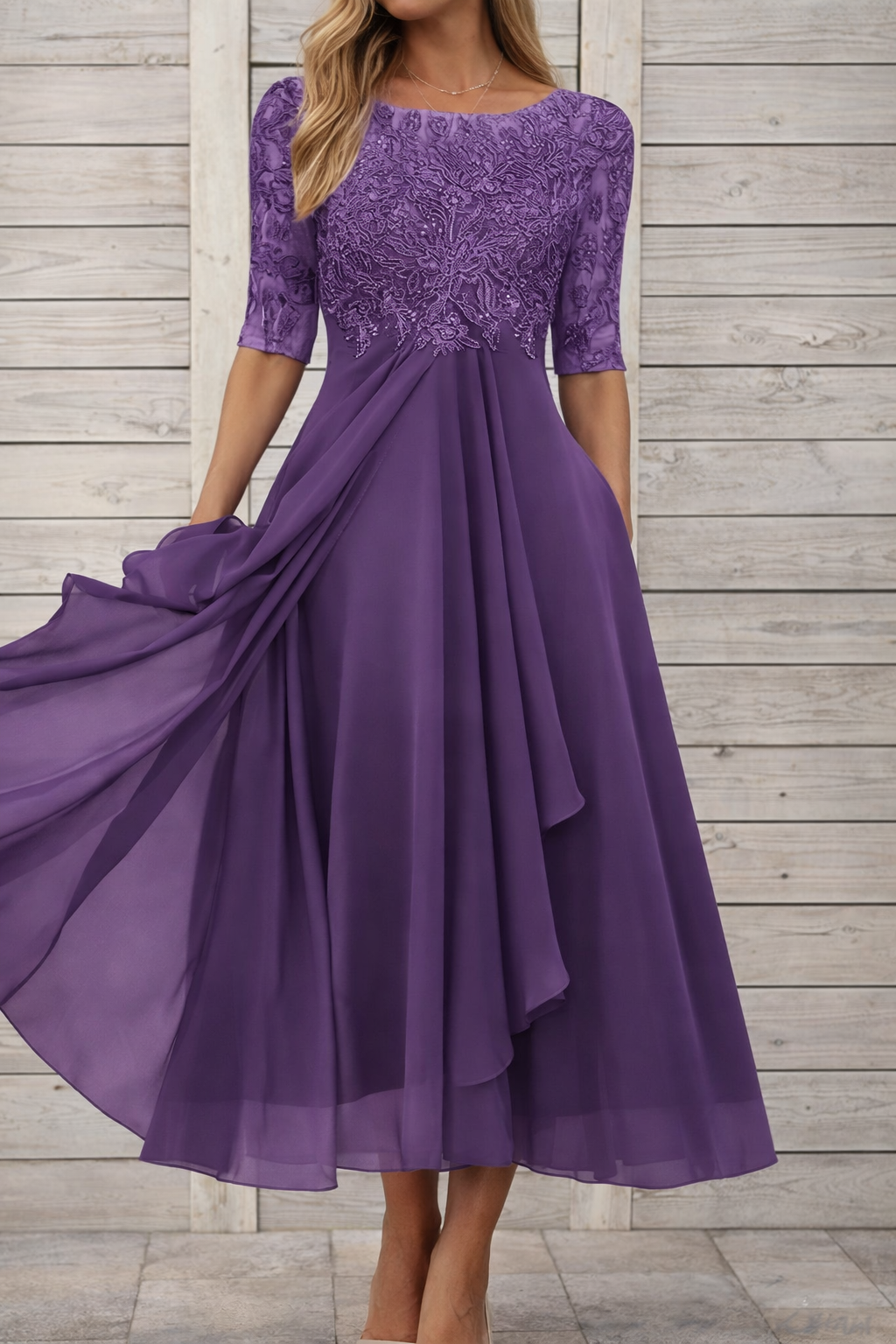 Elegante vestido de noche midi de encaje de Isabella Sol