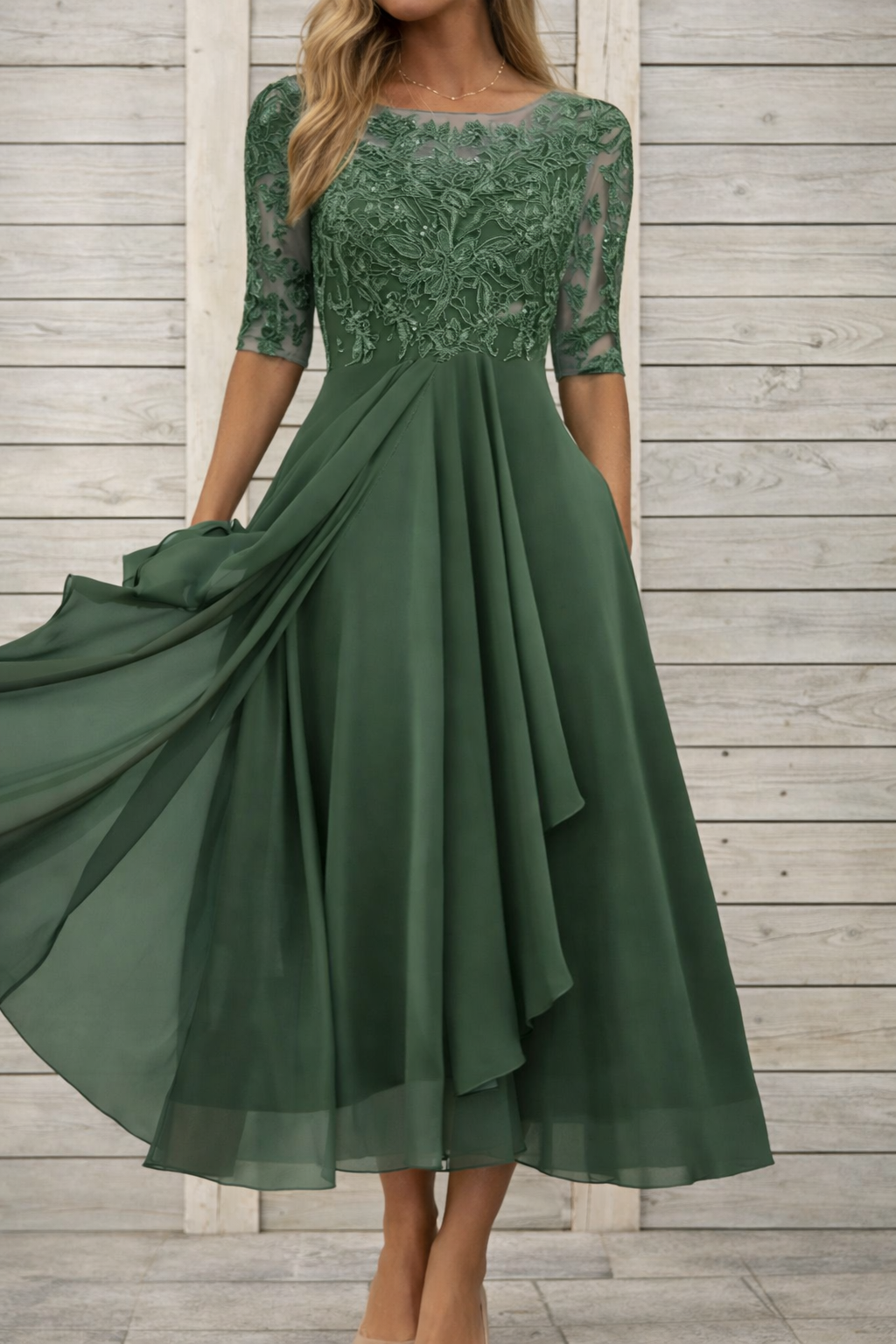 Elegante vestido de noche midi de encaje de Isabella Sol