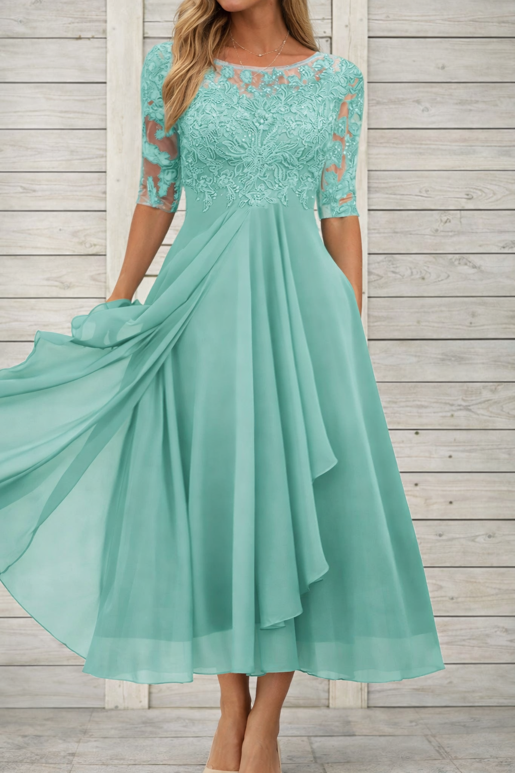 Elegante vestido de noche midi de encaje de Isabella Sol