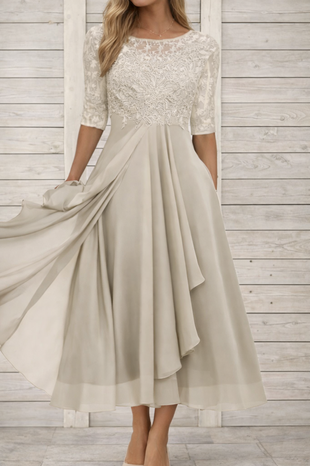 Elegante vestido de noche midi de encaje de Isabella Sol