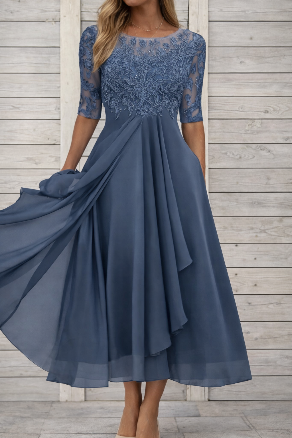 Elegante vestido de noche midi de encaje de Isabella Sol