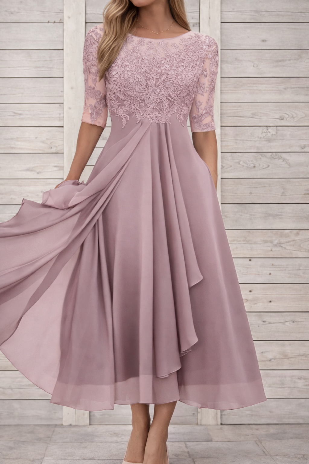 Elegante vestido de noche midi de encaje de Isabella Sol