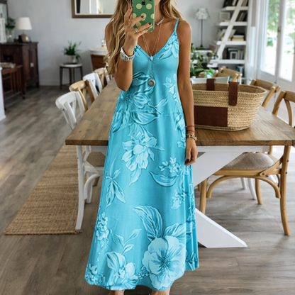 Vestido largo floral escotado de Isabella Sol