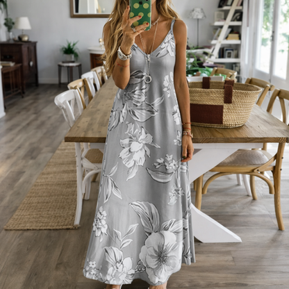 Vestido largo floral escotado de Isabella Sol