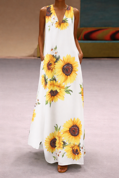 Vestido largo sin mangas con estampado floral bohemio de Isabella Sol