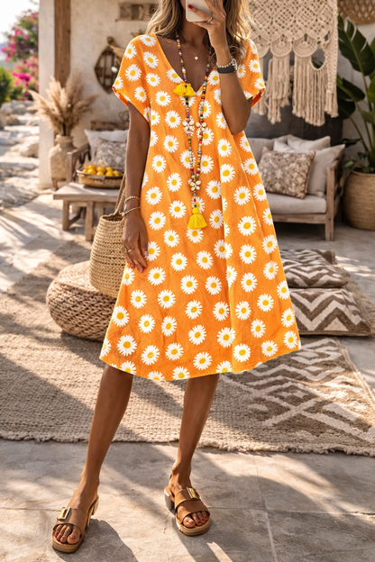 Vestido de verano con escote en V y estampado floral vibrante de Isabella Sol