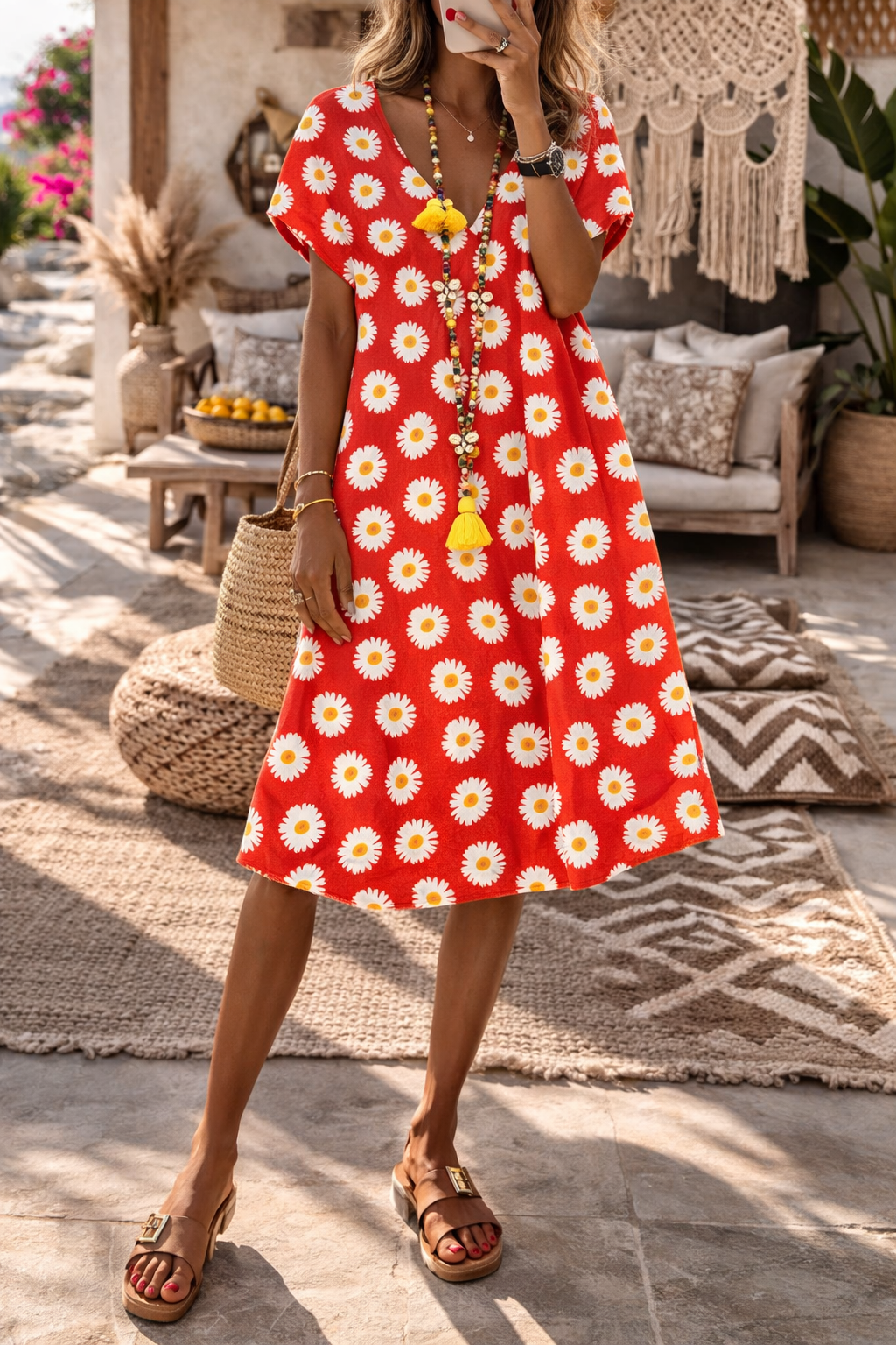 Vestido de verano con escote en V y estampado floral vibrante de Isabella Sol
