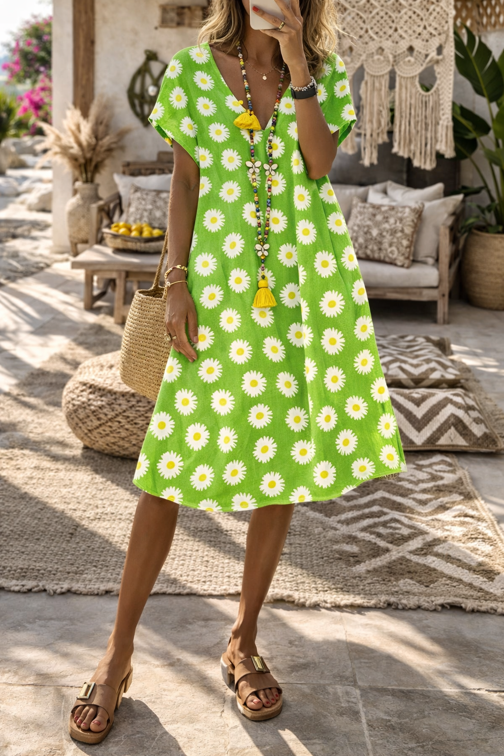 Vestido de verano con escote en V y estampado floral vibrante de Isabella Sol