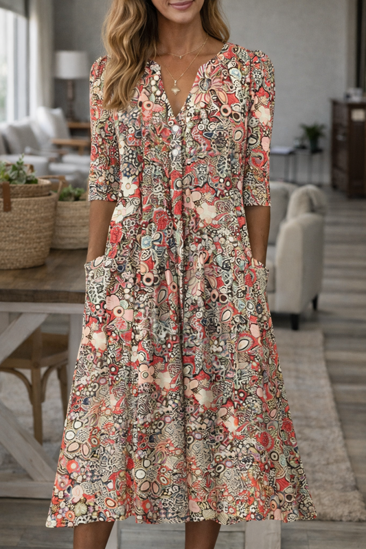 Vestido bohemio floral con escote en V de Isabella Sol