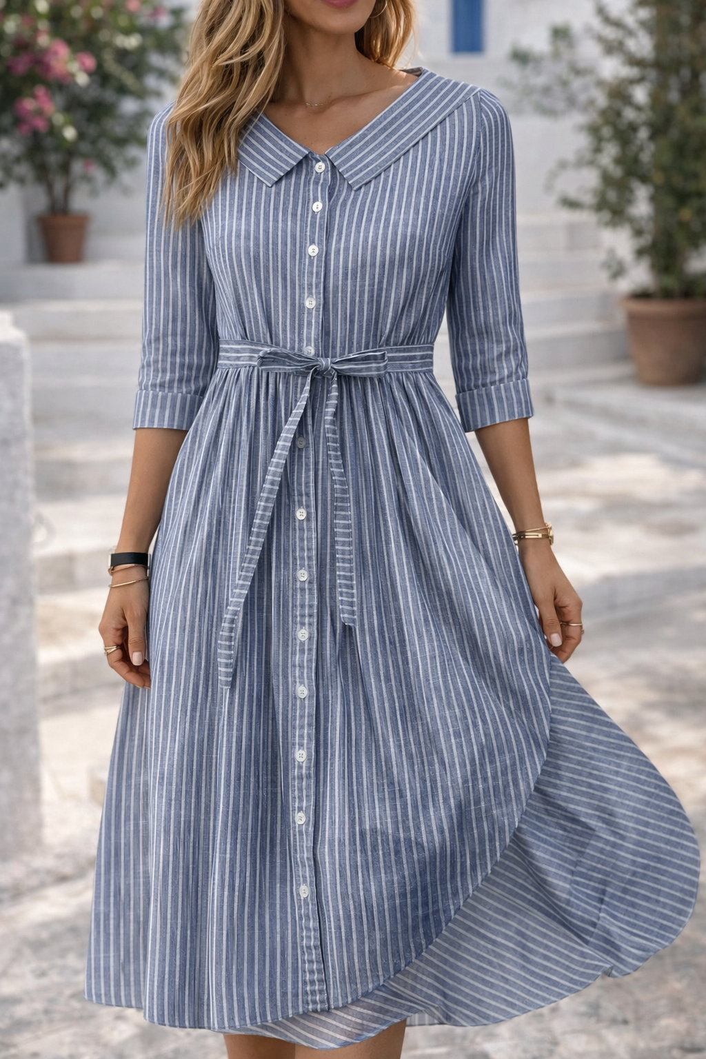 Vestido camisero de rayas para el día a día de Isabella Sol