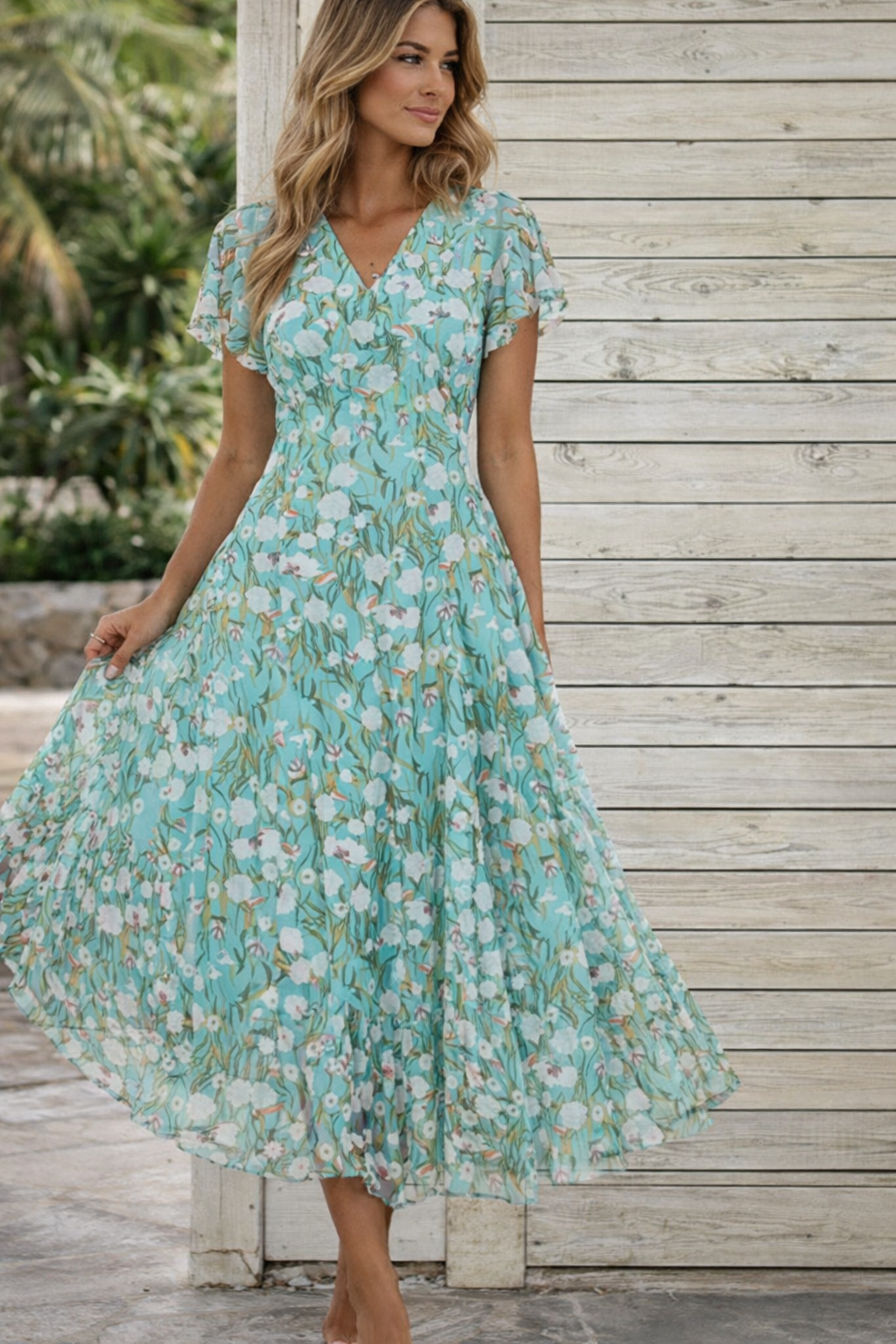 Vestido floral con bolsillos y vuelo de Isabella Sol