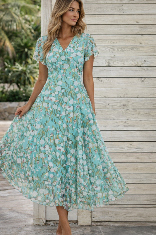 Vestido floral con bolsillos y vuelo de Isabella Sol