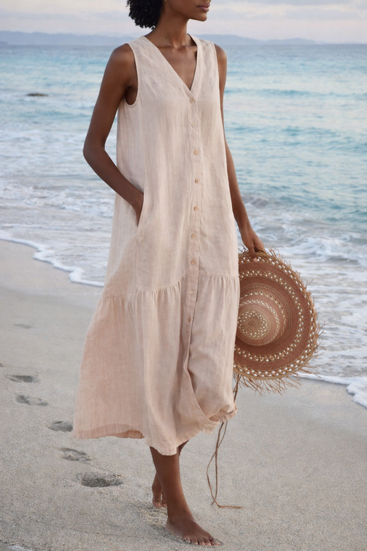 Vestido largo de tirantes de algodón de Isabella Sol, inspirado en Pinterest.