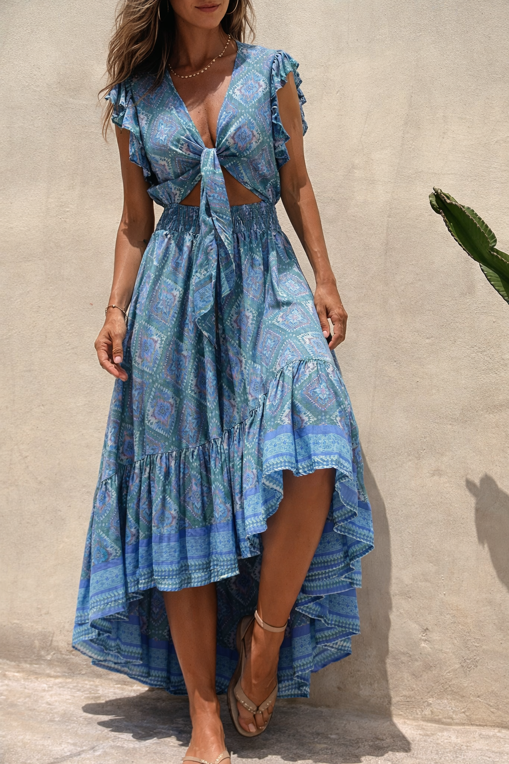 Vestido largo de manga acampanada con estampado bohemio de Isabella Sol