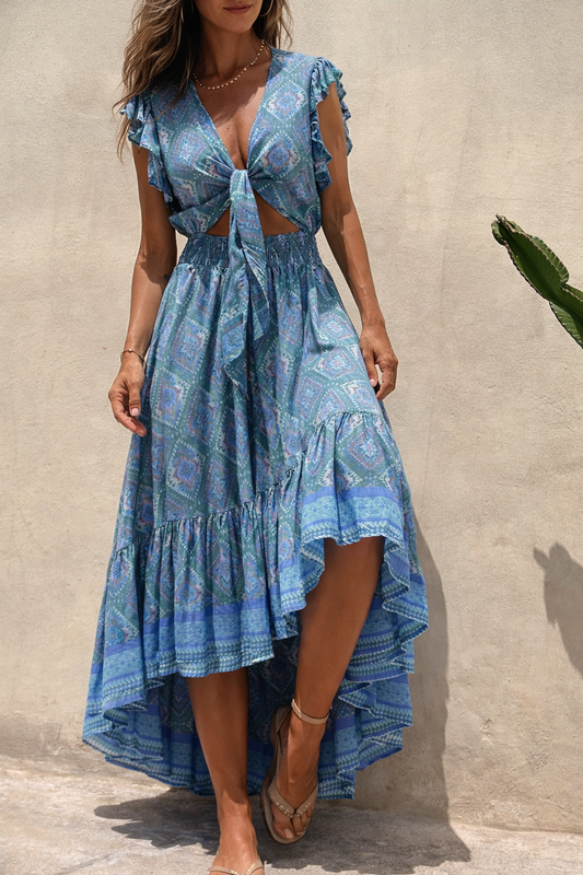 Vestido largo de manga acampanada con estampado bohemio de Isabella Sol