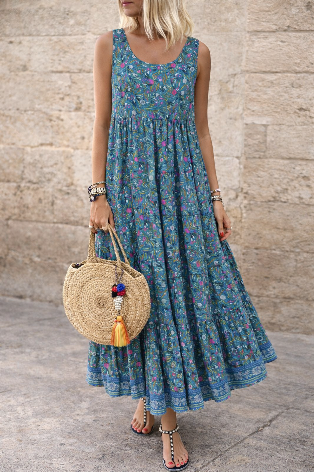 Vestido largo floral bohemio Isabella Sol Verano