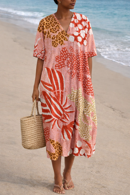 Vestido de verano bohemio con estampado floral y escote en V de Isabella Sol