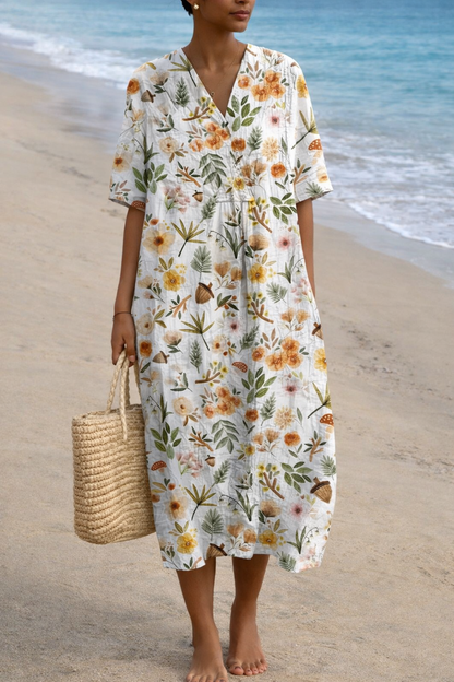 Vestido de verano bohemio con estampado floral y escote en V de Isabella Sol