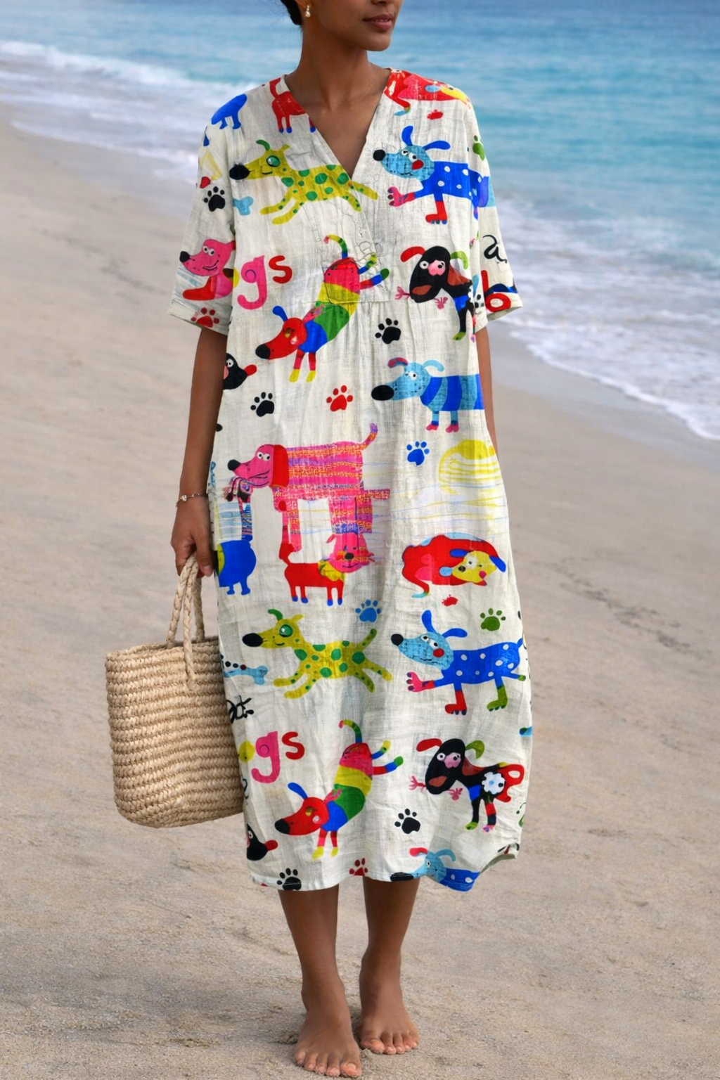 Vestido de verano bohemio con estampado floral y escote en V de Isabella Sol