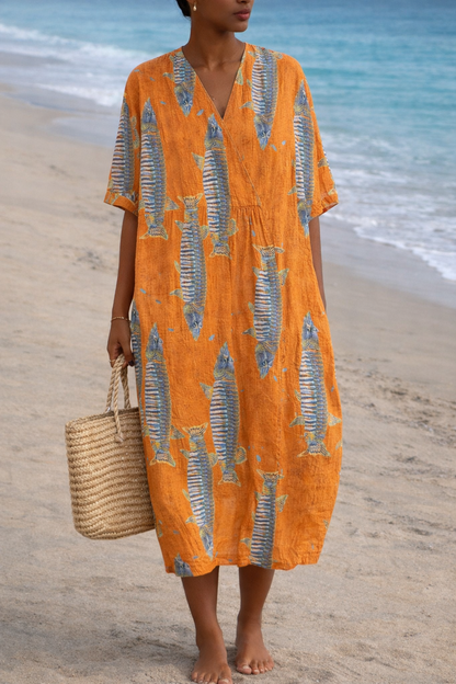 Vestido de verano bohemio con estampado floral y escote en V de Isabella Sol