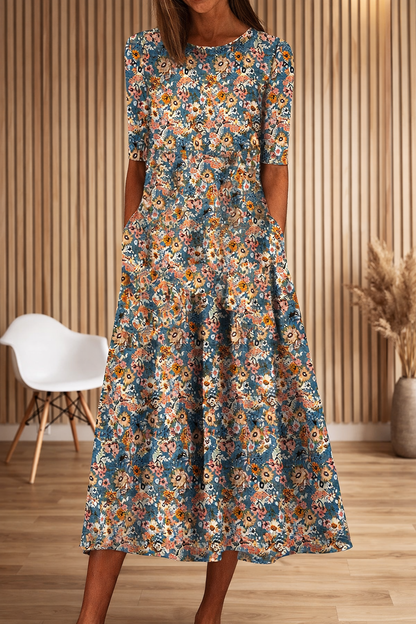 Vestido de cuello redondo con estampado floral de Isabella Sol