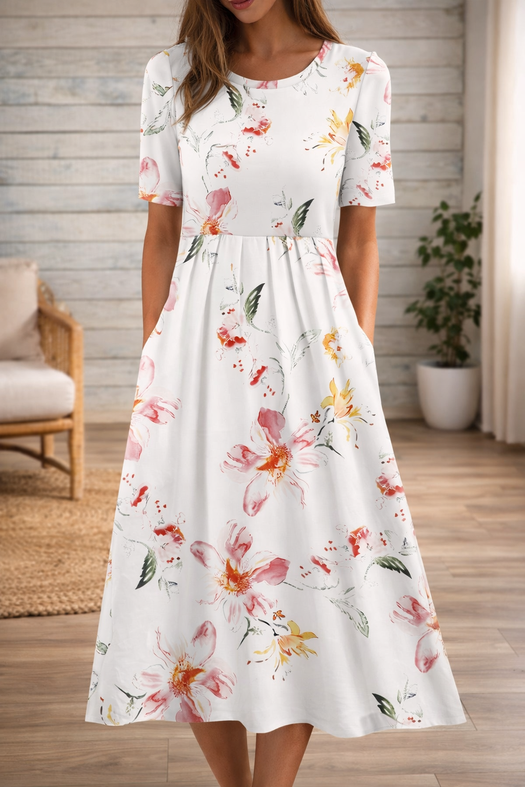 Vestido de cuello redondo con estampado floral de Isabella Sol