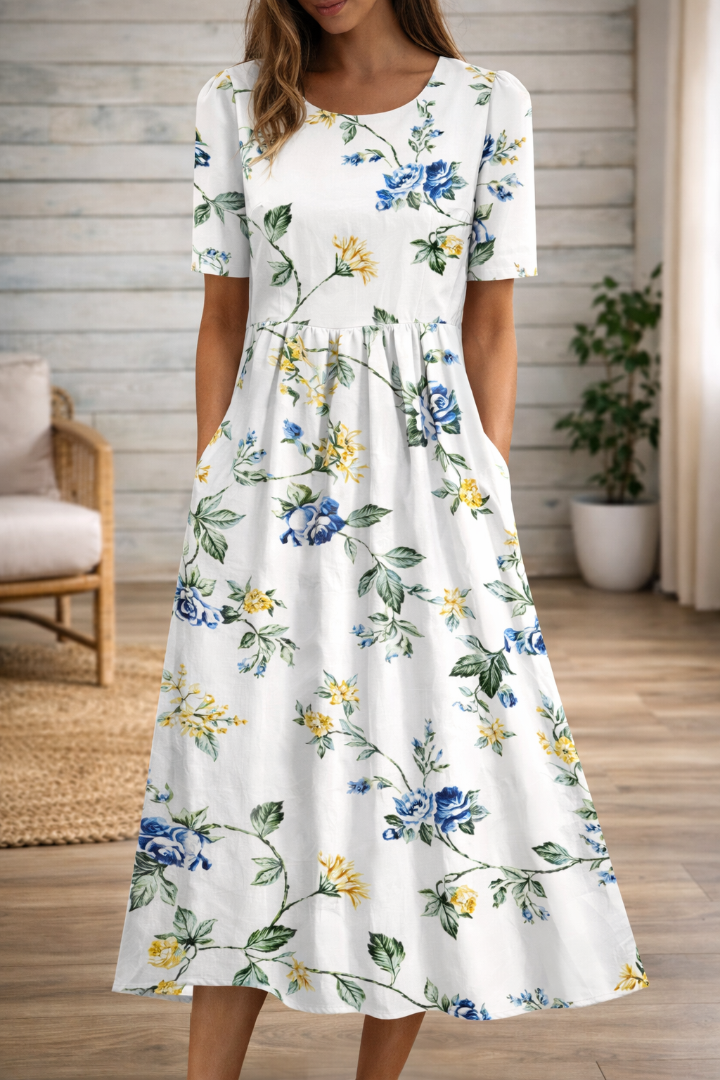 Vestido de cuello redondo con estampado floral de Isabella Sol
