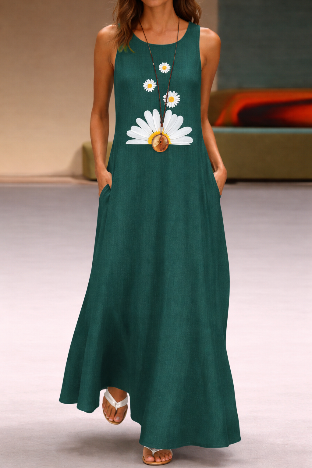 Vestido con estampado floral y bolsillos, estilo veraniego de Isabella Sol