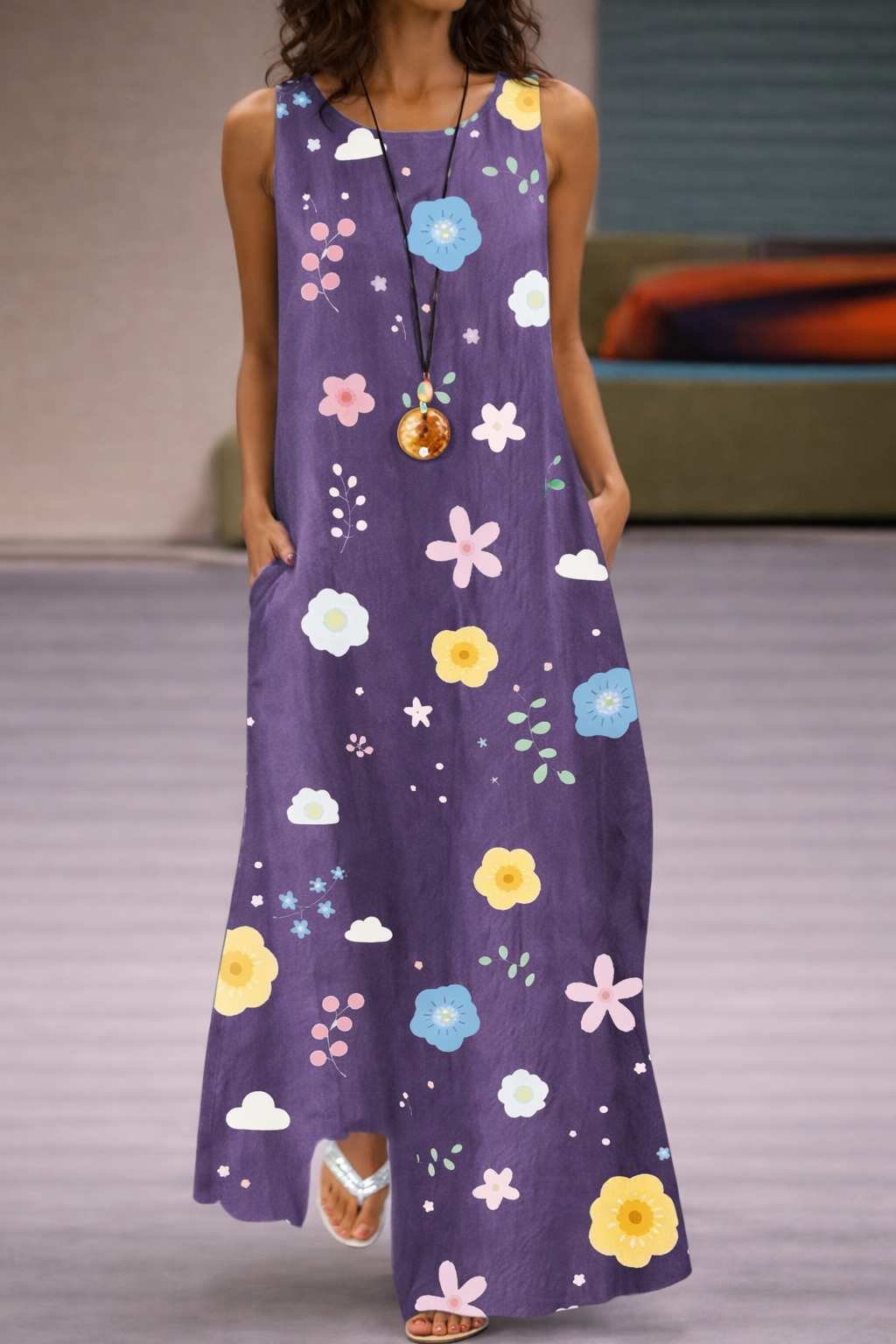 Vestido con estampado floral y bolsillos, estilo veraniego de Isabella Sol
