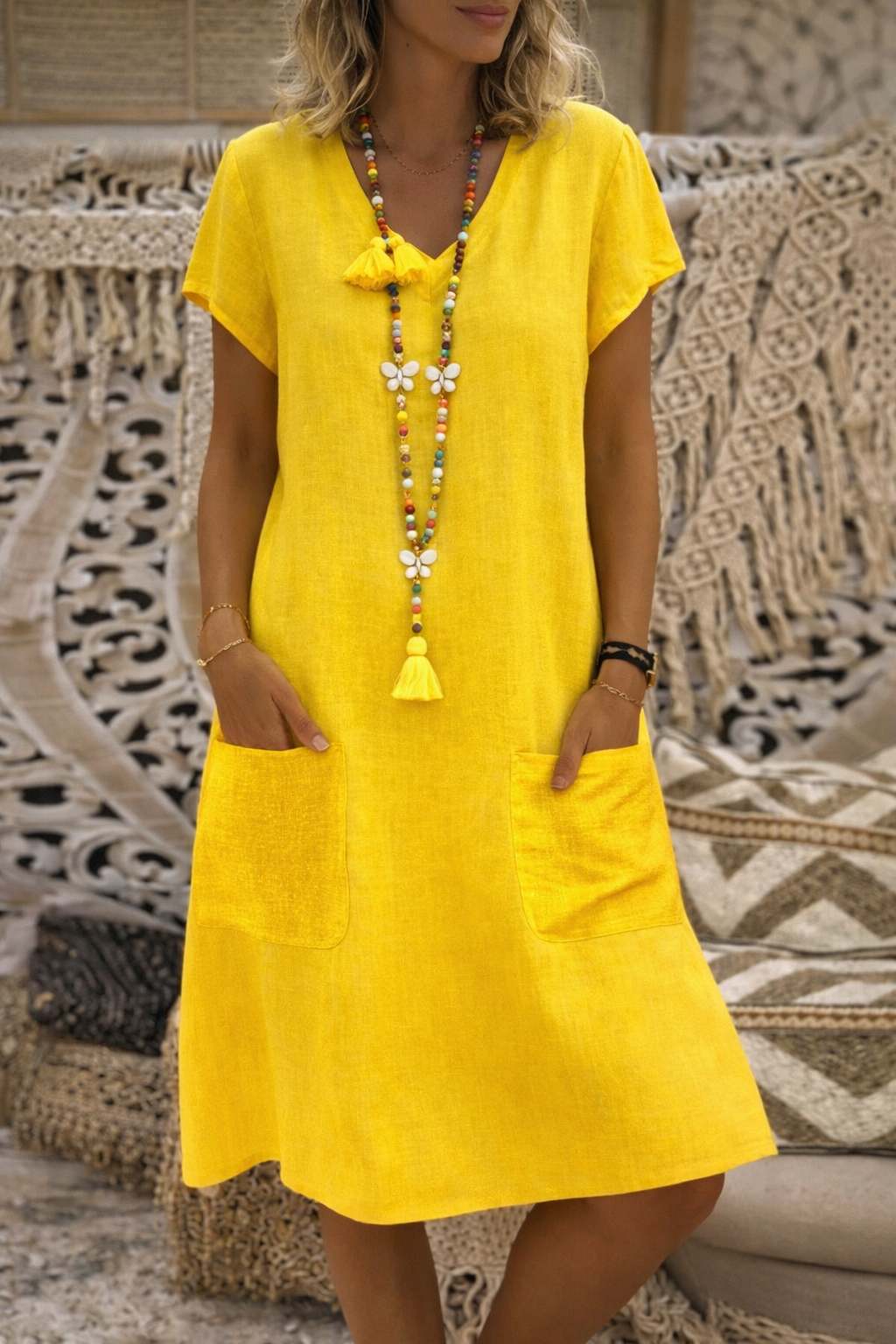Elegante vestido midi con bolsillos de Isabella Sol