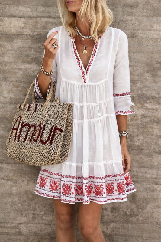 Vestido bohemio con estampado y escote en V de Isabella Sol (Verano)