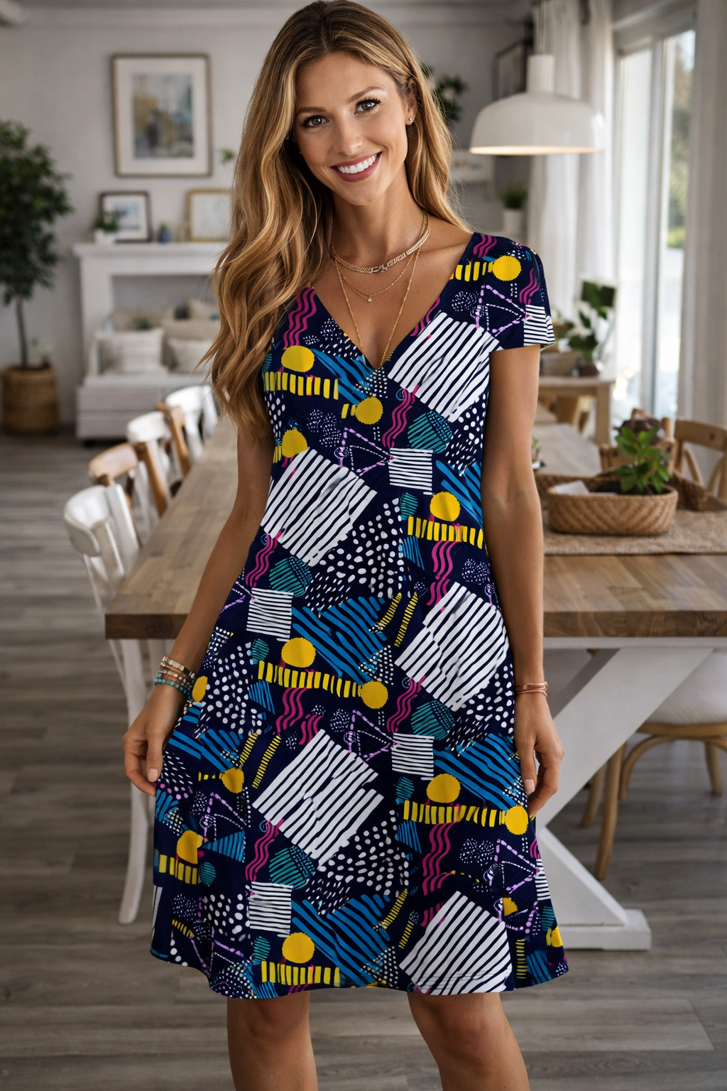 Vestido de verano vibrante con escote en V de Isabella Sol.