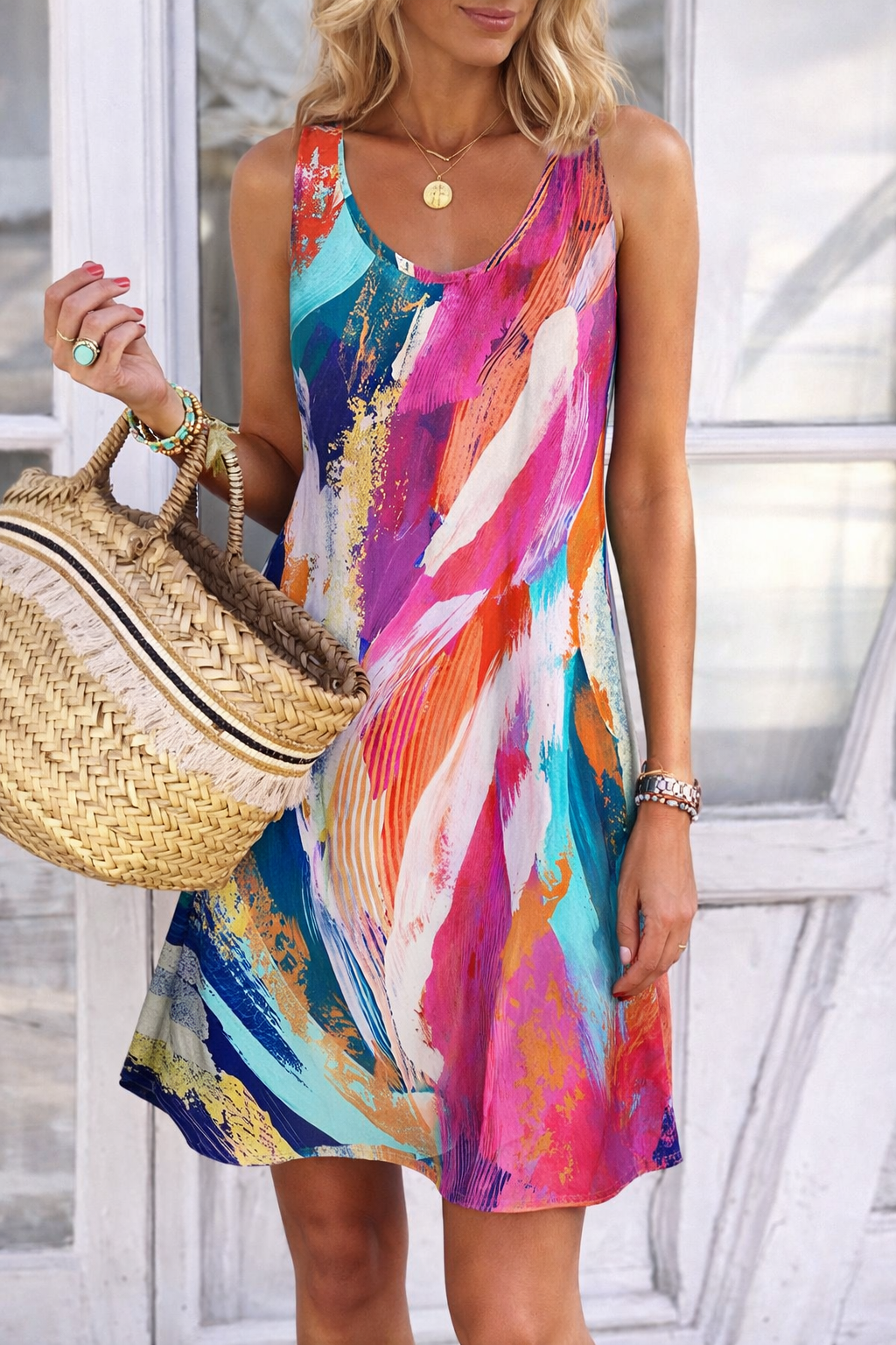 Vestido sin mangas de verano con estampado de grafiti vibrante de Isabella Sol