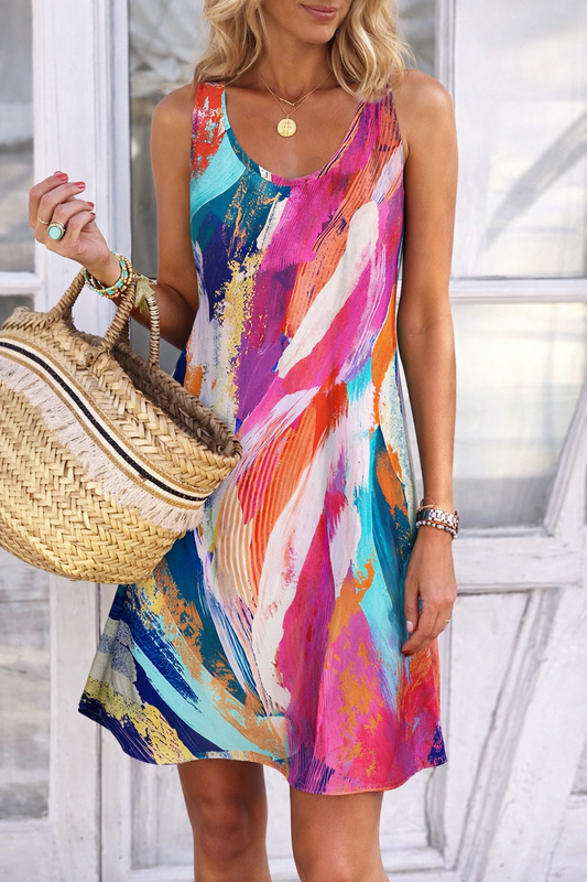 Vestido sin mangas de verano con estampado de grafiti vibrante de Isabella Sol