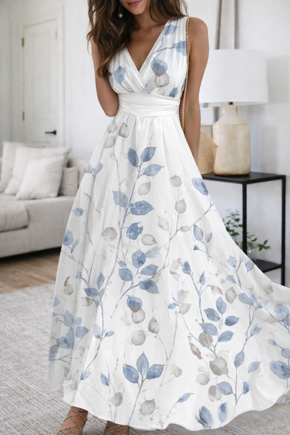 Vestido floral de cuello en V y cintura alta de Isabella Sol
