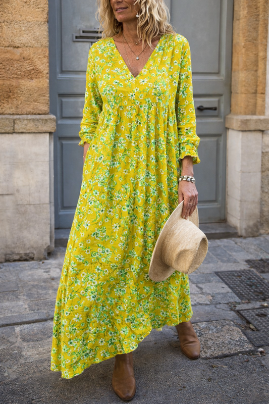 Vestido largo floral con escote en V de Isabella Sol