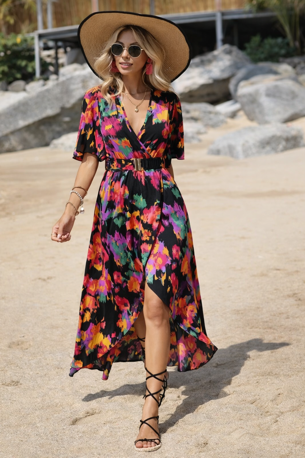 Vestido asimétrico con escote en V de Isabella Sol.