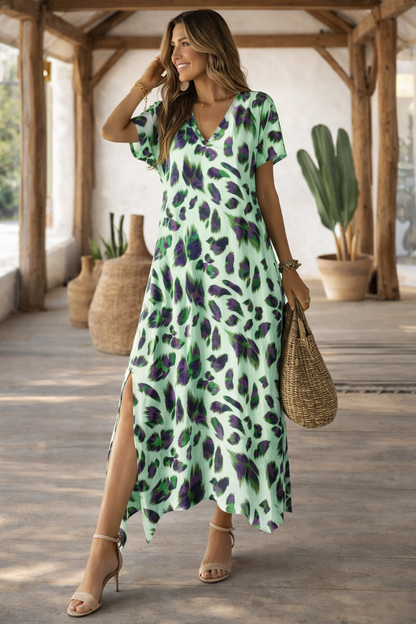 Vestido vibrante con escote en V dividido de Isabella Sol