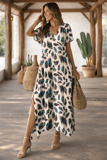 Vestido vibrante con escote en V dividido de Isabella Sol
