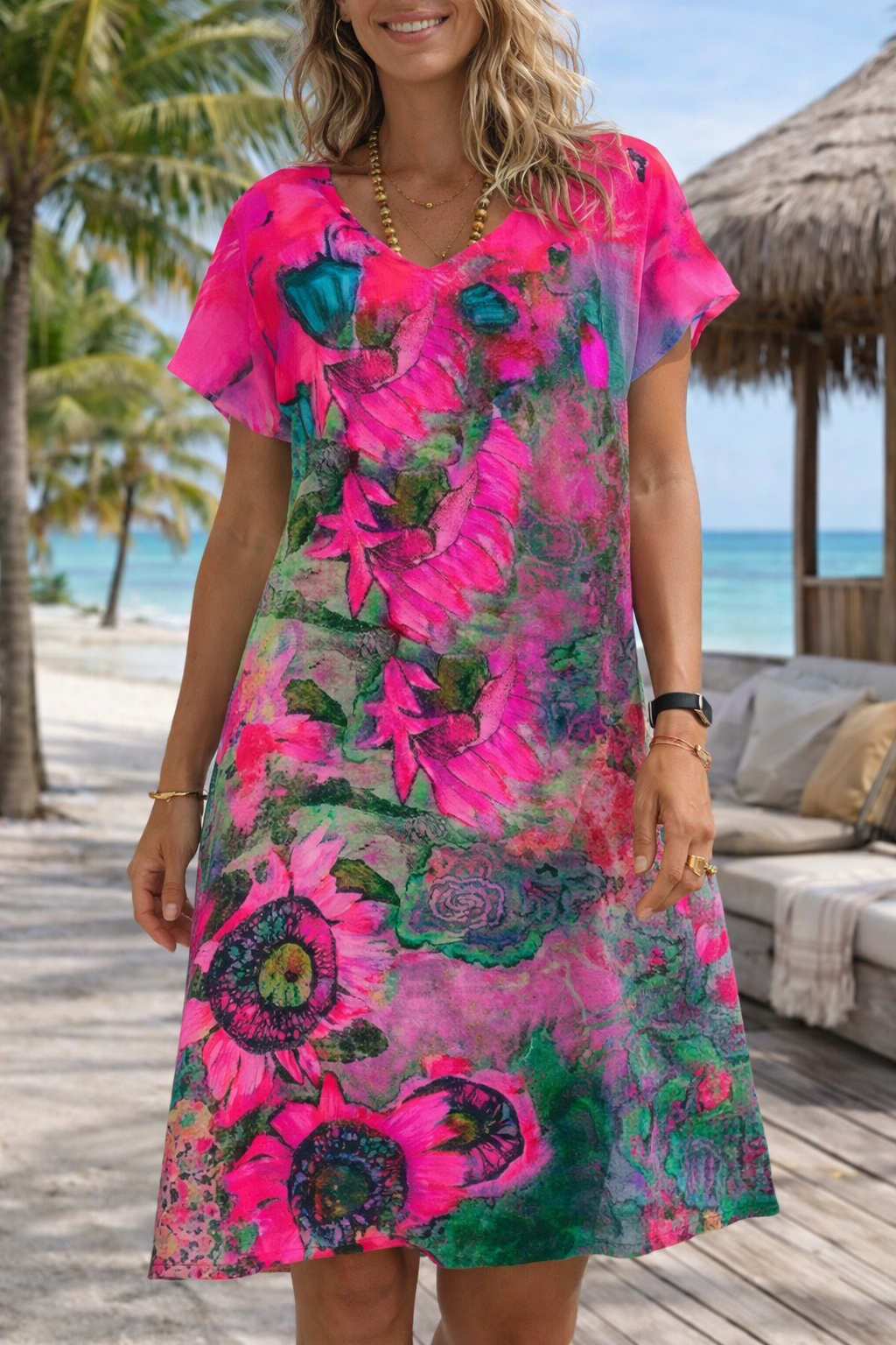 Vestido midi floral con escote en V de Isabella Sol